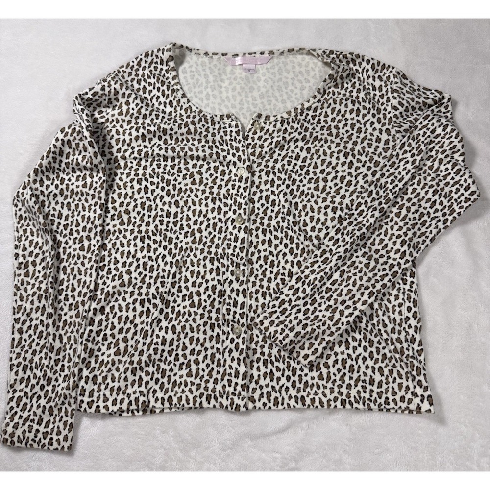 Victoria's Secret Leopard Print Cardigan Top Button Front Long Sleeve S